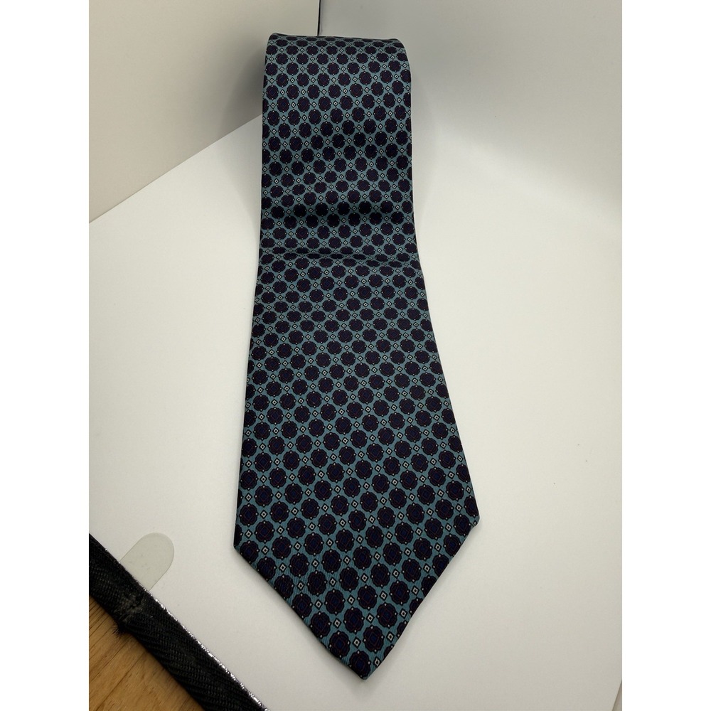 Vintage Robert Talbott Nordstrom Silk Tie Hand Sewn USA Teal Geometric 57.5x3.5